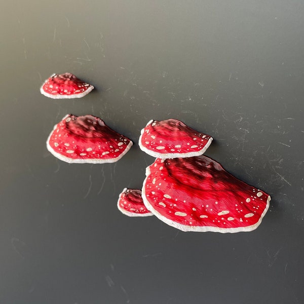 Aimants 3D pour réfrigérateur, champignons (Lot de 5) - « Amanita rouge »