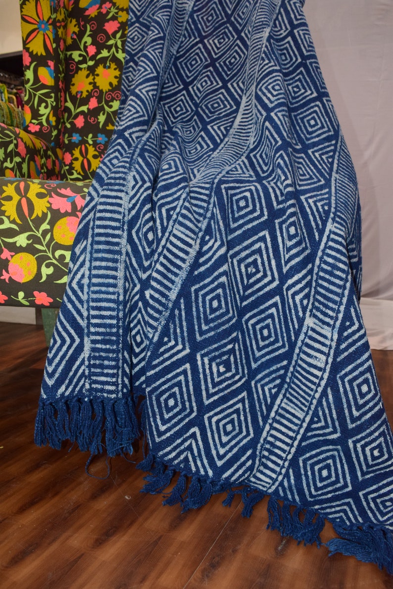 Handmade Indigo Mudcloth Wrap Blanket Decorative Block Printed Etsy
