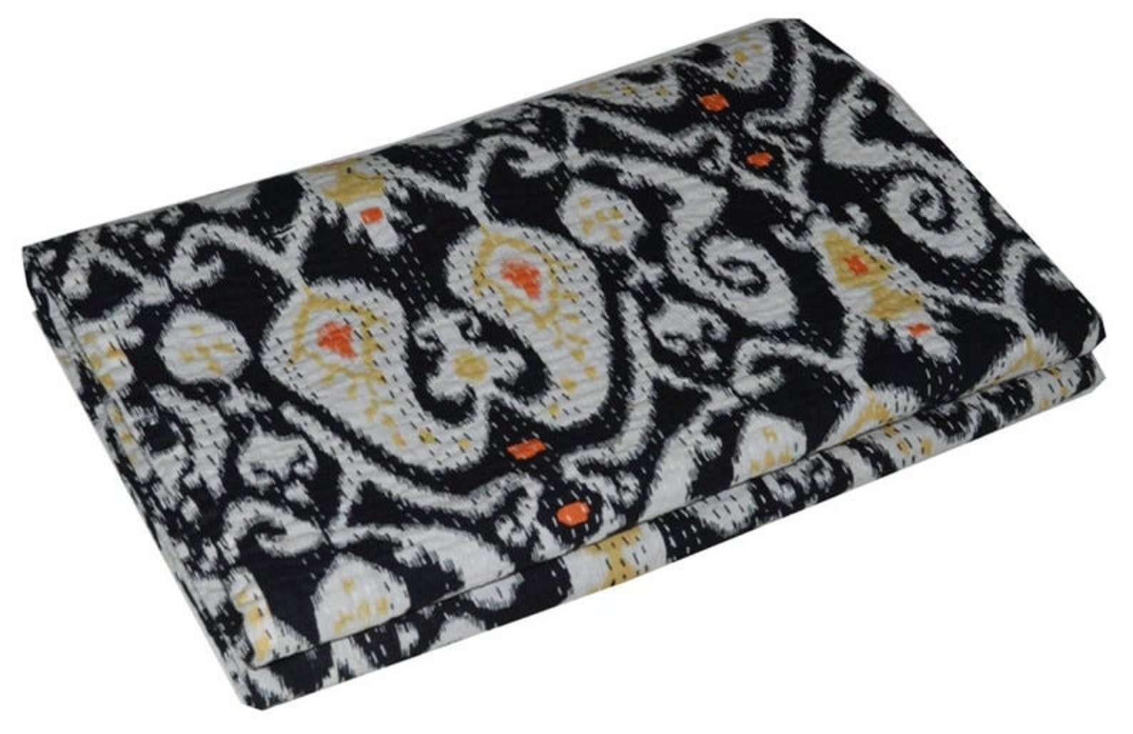 Black Ikat Kantha Quilt king Size BedSheet Indian Bedcover Etsy