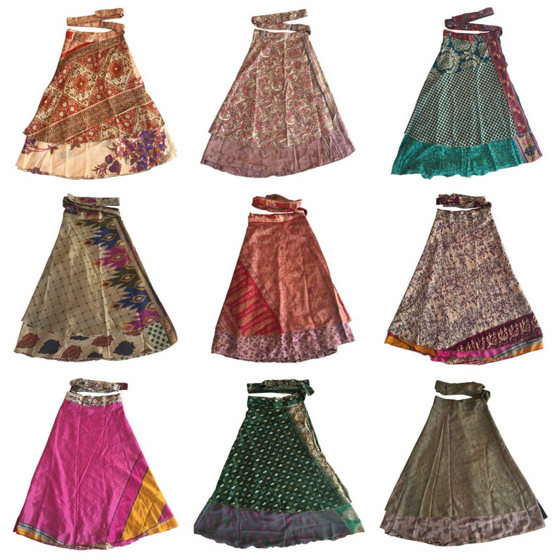 lot of Silk Saree Wrap Skirts for women skirt Wrap skirt Bohemian Skirt Double Layer Skirt Boho Dress Beach Dress 100 ways to wear reversabl
