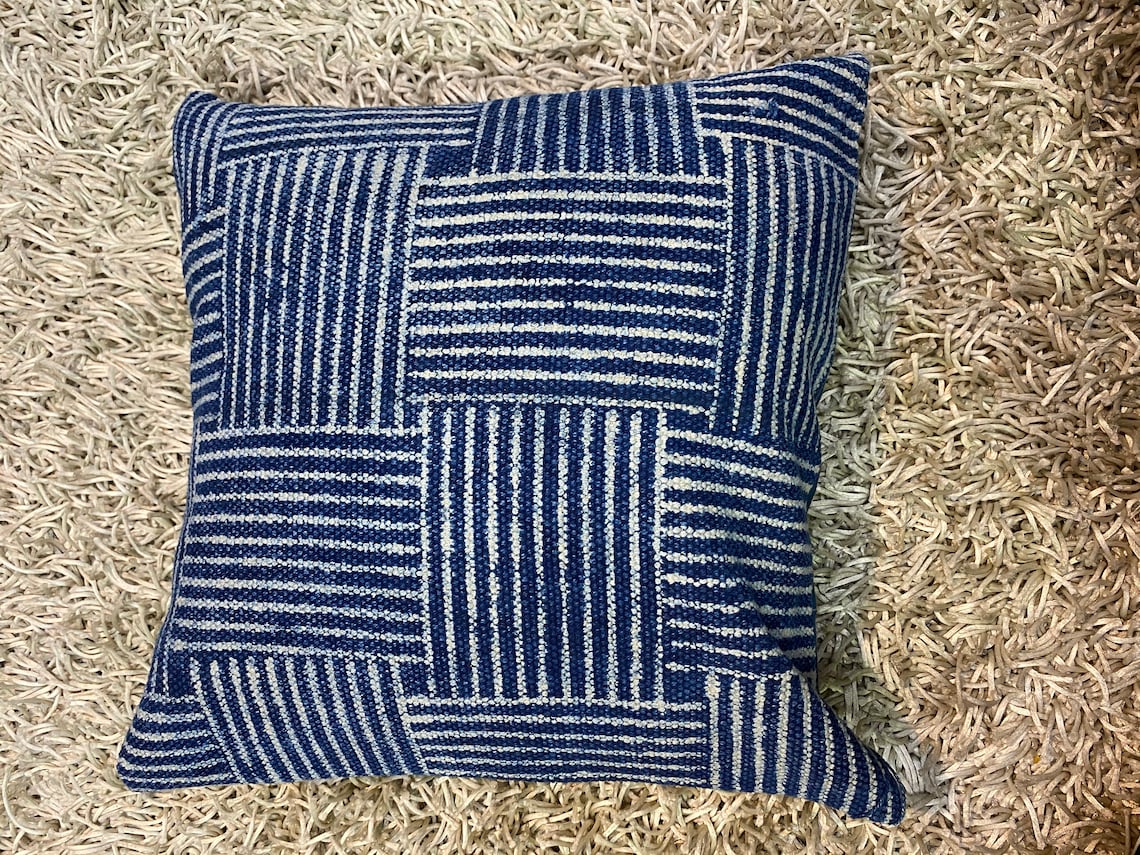 Crazy Unique Indigo Blue Indian Cotton Rug Cushion Cover Rug Etsy