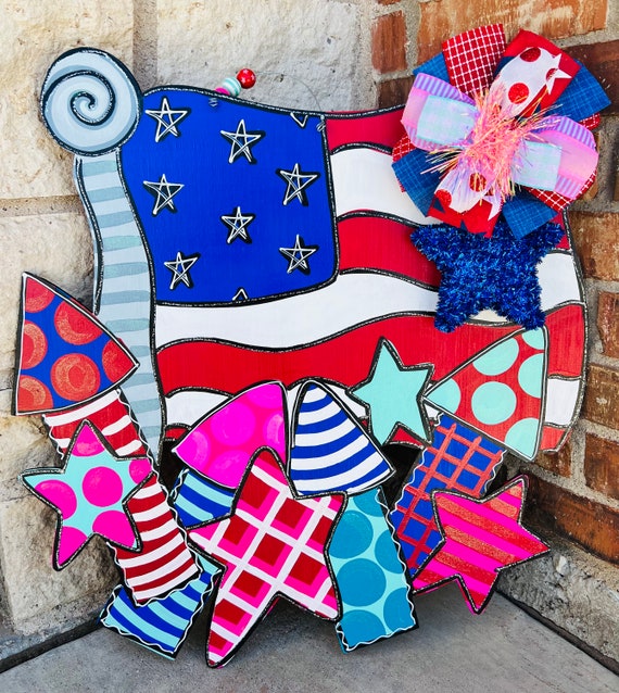 Patriotic Flag Door Hanger Etsy