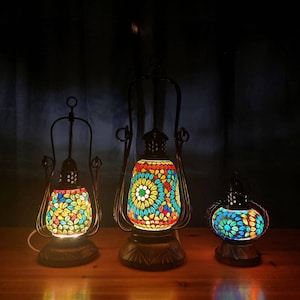 Glass Mosaic Lanterns | Bedside Table Lamp | Warm Lamp | Unique Lighting | Christmas Gift for Her.