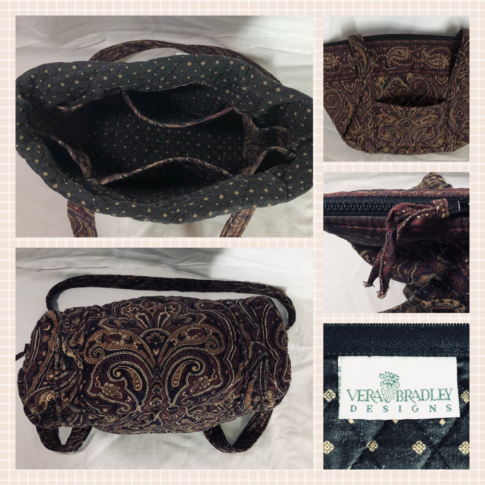 Retired Vera Bradley Quilted Large Tote Brown Mocha Pattern Etsy