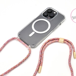 Handykette mit abnehmbarem Seil TRANSPARENT für iPhone und Samsung Handyhülle mit Ösen wahlweise mit Magnet MagSafe kompatibel Bild 1