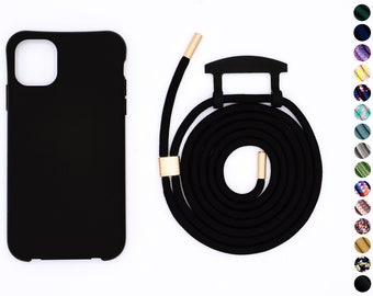 2in1 mobile phone case and mobile phone chain BLACK with removable cord clip for iPhone and Samsung