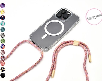 Handykette mit abnehmbarem Seil TRANSPARENT für iPhone und Samsung - Handyhülle mit Ösen  | wahlweise mit Magnet -  MagSafe kompatibel