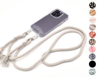 Étui pour téléphone portable 2 en 1 et chaîne pour téléphone portable CLEAR avec oeillet et cordon en coton pour iPhone