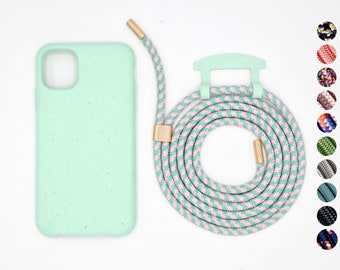 ORGANIC 2in1 mobile phone case and mobile phone chain MINT GREEN for iPhone with removable cord clip - environmentally friendly, sustainable & recyclable, eco friendly