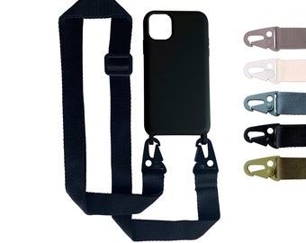 Mobile phone chain made of silicone with strap BLACK for iPhone - mobile phone case with eyelets