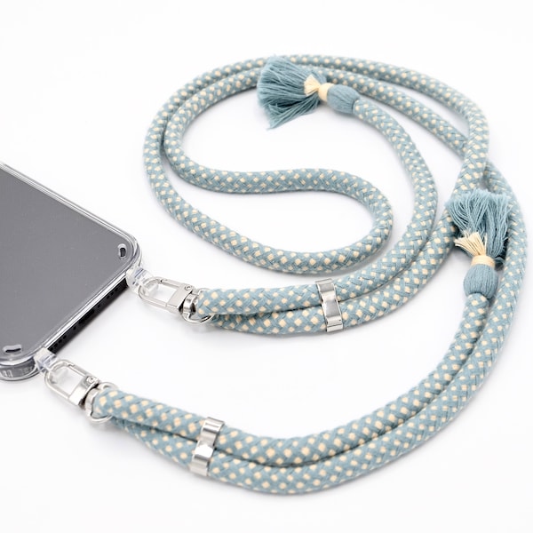 Handykette mit Baumwollkordel mit Karabiner für iPhone und Samsung - Transparente Handyhülle mit Ösen Cotton Style | auch mit MagSafe Magnet