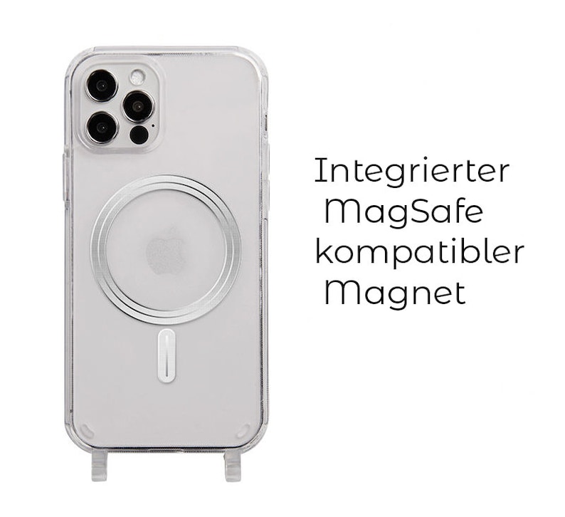 MagSafe hoesje voor mobiele telefoonketting TRANSPARENT voor iPhone & Samsung telefoonhoesje met oogjes Compatibel met magneet MagSafe afbeelding 1