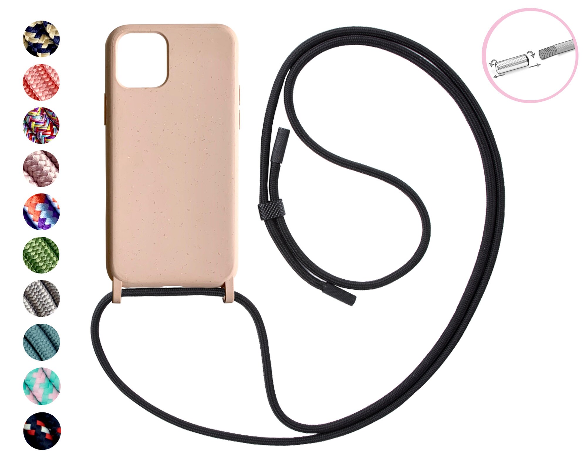 Organic mobile phone chain with removable rope ROSÉ for iPhone Etsy