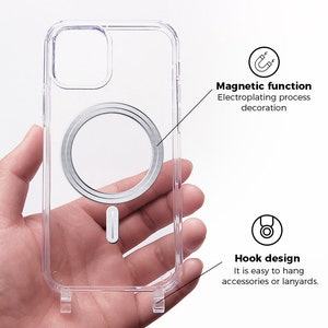 MagSafe hoesje voor mobiele telefoonketting TRANSPARENT voor iPhone & Samsung telefoonhoesje met oogjes Compatibel met magneet MagSafe afbeelding 3