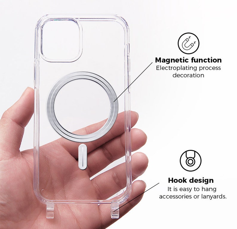 MagSafe hoesje voor mobiele telefoonketting TRANSPARENT voor iPhone & Samsung telefoonhoesje met oogjes Compatibel met magneet MagSafe afbeelding 3