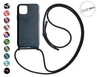 Organic mobile phone chain with detachable rope BLACK for iPhone- Eco eco-friendly mobile phone case, vegan biodegradable, sustainable & recyclable