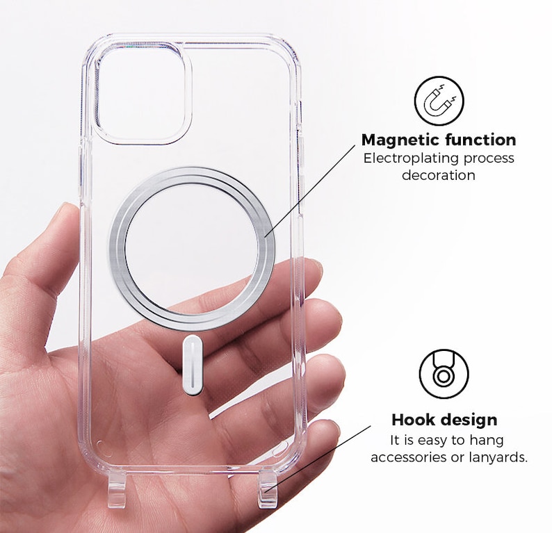 Handykette mit abnehmbarem Seil TRANSPARENT für iPhone und Samsung Handyhülle mit Ösen wahlweise mit Magnet MagSafe kompatibel Bild 5