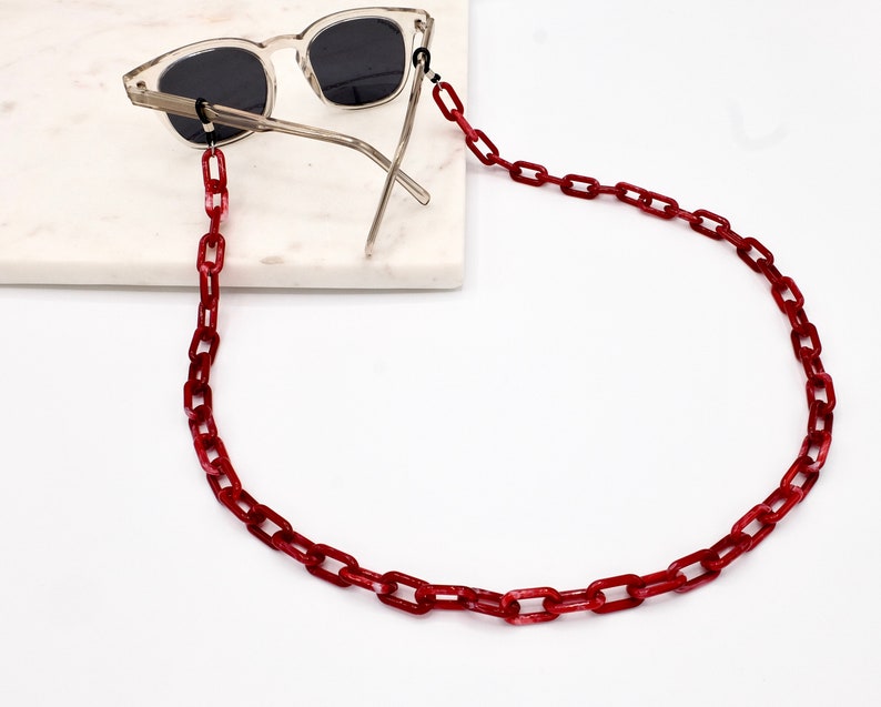 Brillenkette/ Maskenhalterung Größe XS Schwarz, Rot, Clear, Grau, Salbei Grün, Beige, Bunt, Havanna und Haselnuss Brillenband Maske Rot