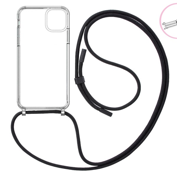 Handykette mit abnehmbarem Seil TRANSPARENT für iPhone und Samsung - Handyhülle mit Ösen  | wahlweise mit Magnet -  MagSafe kompatibel