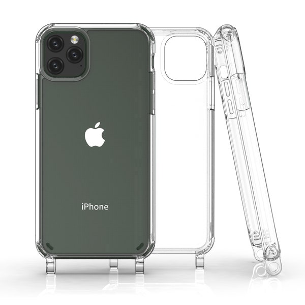 Étui pour chaîne de téléphone portable TRANSPARENT pour iPhone & Samsung - étui pour téléphone portable avec œillets | compatible en option avec Magnet - MagSafe