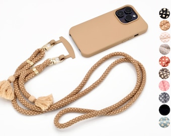 Étui pour téléphone portable 2 en 1 et chaîne pour téléphone portable MACADAMIA avec œillet et cordon en coton pour iPhone et Samsung