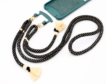 Eyelet clip 'petrol green' with cotton cord for 2-in-1 mobile phone case / mobile phone chain