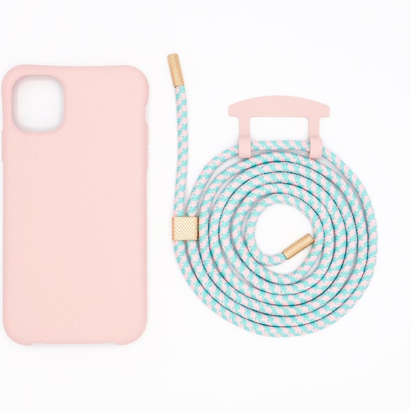 2in1 mobile phone case and mobile phone chain POWDER PINK with removable cord clip for iPhone and Samsung