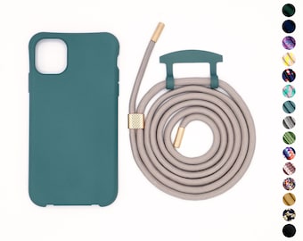 Étui pour téléphone portable 2en1 et chaîne pour téléphone portable PETROL GREEN avec clip cordon amovible pour iPhone et Samsung
