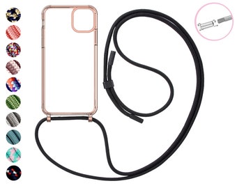 Handykette mit abnehmbarem Seil TRANSPARENT PINK für iPhone - Handyhülle mit Ösen