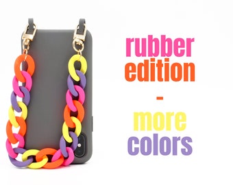 NEU Kurze Kette RUBBER EDITION mit Karabiner für die Handyhülle, Handykette und Handtasche - Sommer Neon Farben | short Chain | Acrylkette