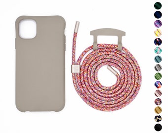 2in1 mobile phone case and mobile phone chain GREIGE with removable cord clip for iPhone and Samsung