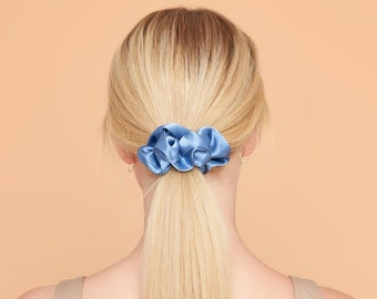 100% silk scrunchie, satin scrunchie, scrunchie, silk, silk hair tie, hair accessories,vintage, hair scrunchies,gift for her, blue