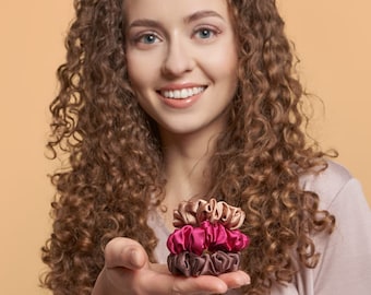 Kleiner Seiden Scrunchie, Dünner Seiden-Haargummi für Damen, Kleine Seidengummi für Kinder, Seidengummi für Zöpfe, 5 cm breit, viele Farben
