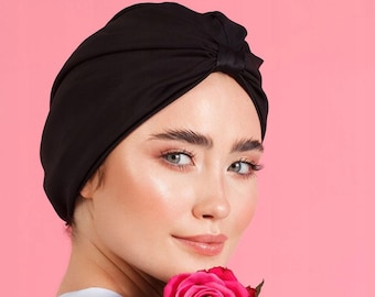 Schlaf Turban seide - die natürliche Haarpflege im Schlaf, Seidenturban, Türban Seiden, Schlafmütze Kopftuch,  Schlafturban, schwarz