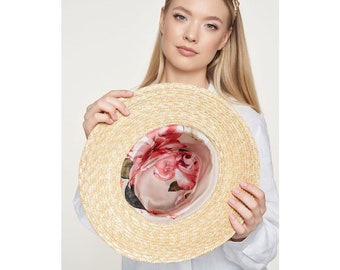 straw hat , silk lined hat, straw bride hat, summer hat, straw hat women, summer straw hat, straw fedora hat, boho hat, handmade hat