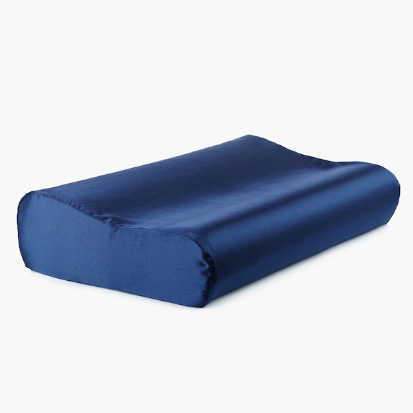 Seide Kissenbezug with Reißverschluss für Memory Foam Kopfkissen, Cervical Kissenbezug, Orthopädisches Nackenstützkissen, 100% seide marine