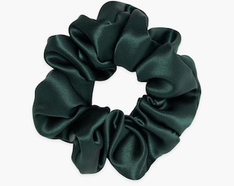 Seidenscrunchie, Damen Haargummi, Scrunchie Gummiband, 10 cm breit, glänzend, handgemacht, Haarschutz, Maulbeerseidem, grun