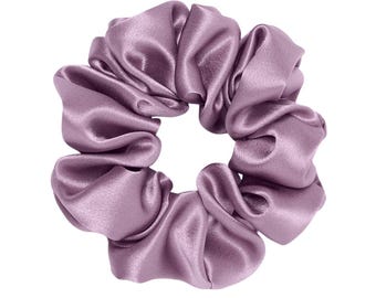 Seidenscrunchie, Damen Haargummi, Scrunchie Gummiband, 10 cm breit, glänzend, handgemacht, Haarschutz, Maulbeerseidem, heidekraut