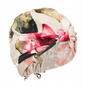 Silk Sleep Turban - natural hair care while you sleep, silk turban, silk headwrap, sleep bonnet, peony pattern