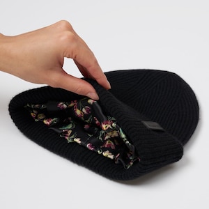 Mütze Wolle Wollmütze mit Seidenfutter Warme Wintermütze Strick Winter Mütze für Damen Mann Herren Handgemachte Beanie Schwarz
