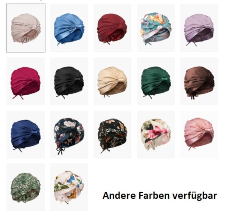 May include: A collection of 18 different colored and patterned turban-style swim caps. The text "Andere Farben verf&uuml;gbar" is displayed below the image.