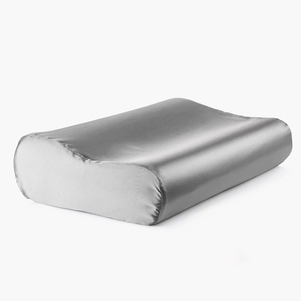 Seide Kissenbezug mit Reißverschluss für Memory Foam Kopfkissen,  Cervical Kissenbezug, Orthopädisches Nackenstützkissen, 100% seide, grau