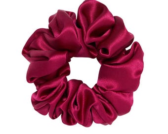 Seidenscrunchie, Damen Haargummi, Scrunchie Gummiband, 10 cm breit, glänzend, handgemacht, Haarschutz, Maulbeerseidem, fucsia