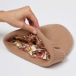 Mütze Wolle Wollmütze mit Seidenfutter Warme Wintermütze Strick Winter Mütze für Damen Mann Herren Handgemachte Beanie Beige