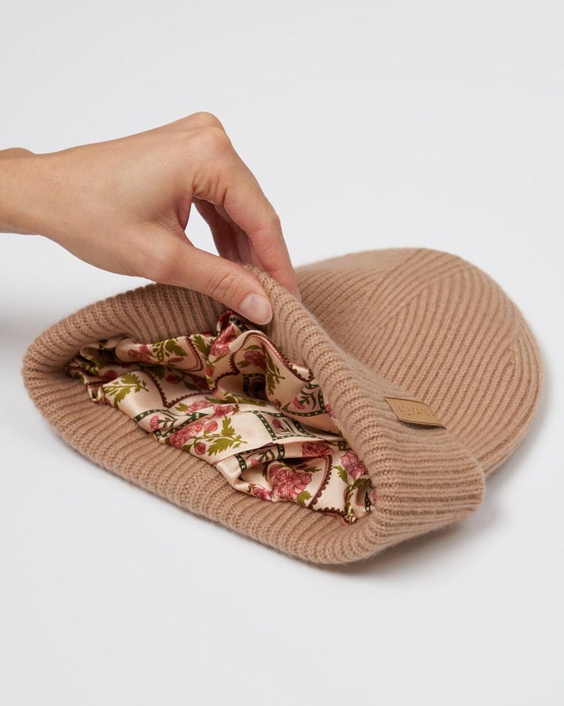 Mütze Wolle Wollmütze mit Seidenfutter Warme Wintermütze Strick Winter Mütze für Damen Mann Herren Handgemachte Beanie Beige