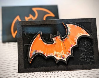 Bat Shaker Card, Halloween, card without text, envelope included, black and orange design