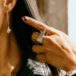 Sterling Silver Triangle Ring, Unusual Chunky Ring, Modern Geometric Ring, Big Silver Ring, Statement Bar Ring, Brushed Ring, Hammered Ring