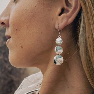 Sterling Silver Three Circles Dangle Earrings, Geometric Earrings, Long Lightweight Earrings, Modern Earrings, Boho Earrings, Edgy Jewelry