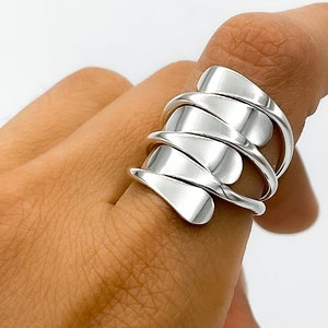 Sterling Silver Wrap Ring, Statement Ring, Large Shield Ring, Unique Contemporary Ring, Boho Armor Ring