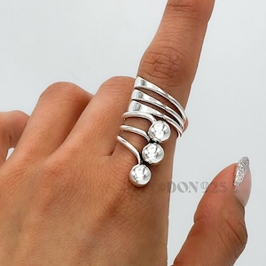 Sterling Silver Statement Wrap Ring: Modern Dome Spheres